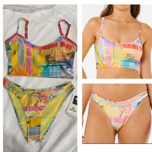 RIPCURL HOTEL MALIBU TANK TOP & HI LEG CHEEKY COVERAGE BIKINI BOTTOM, SMALL